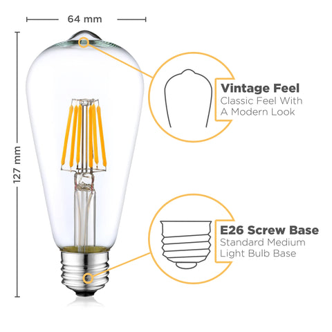 6 Pack Dimmable LED Edison Bulbs - 2700K Soft White