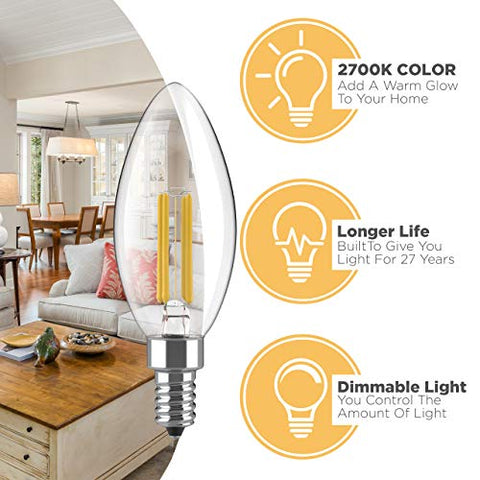 Dimmable LED Candelabra Bulbs - 2700K Soft White - 12 pk