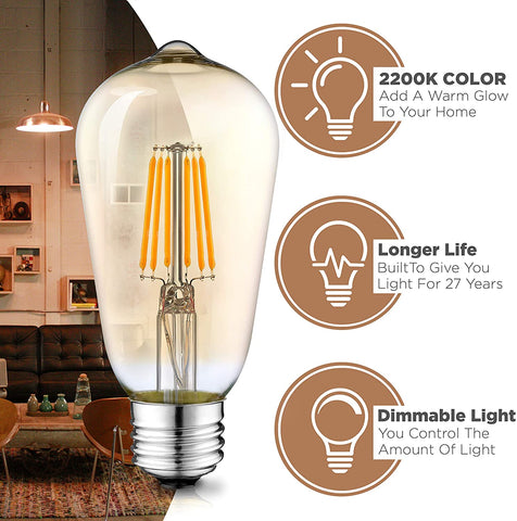 Dimmable LED Edison Bulbs - 2200K Amber Warm