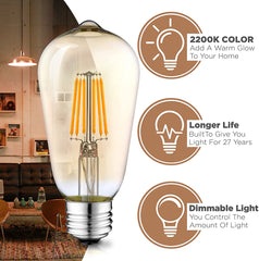 Dimmable LED Edison Bulbs - 2200K Amber Warm