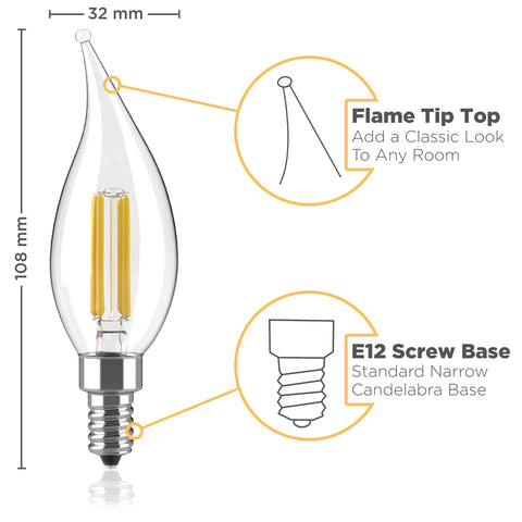 LED Candelabra Bulbs - Flame Tip - 2700K Soft White