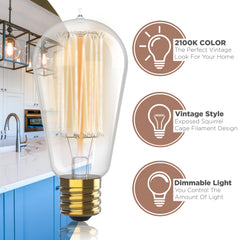 Vintage Incandescent Edison Bulbs - ST58 - 2100K Amber Warm