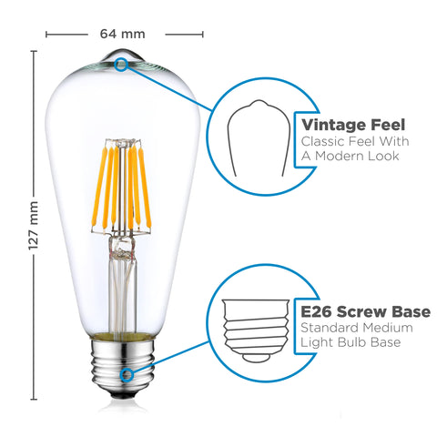 6 Pack Dimmable LED Edison Bulbs - 4000K Daylight White