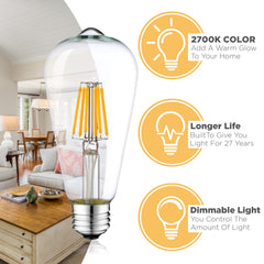 6 Pack Dimmable LED Edison Bulbs - 2700K Soft White