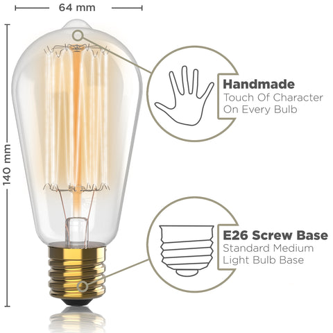 4 Pack Vintage Incandescent Edison Bulbs - ST64 - 2100K Amber Warm